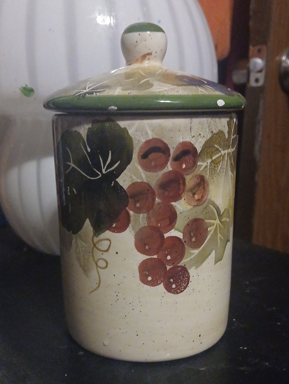 Hand-Painted Grape Canister - Cream and Green